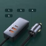 Baseus Share Gether 3x USB USB Type C Nabíječka Do Auta 120W PPS Quick Charge Power Delivery Gray (CCBT-B0G)