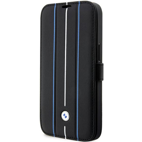 BMW BMBKP14L22RVSK Black Book Leather Stamp Blue Lines Kryt iPhone 14 Pro