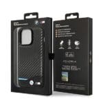 BMW BMHCP14L22NBCK Black Leather Carbon Kryt iPhone 14 Pro