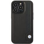 BMW BMHCP14L22RBDK Black Leather Blue Dots Kryt iPhone 14 Pro
