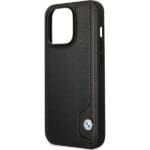 BMW BMHCP14L22RBDK Black Leather Blue Dots Kryt iPhone 14 Pro