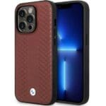 BMW BMHCP14L22RFGR Burgundy Leather Diamond Pattern Kryt iPhone 14 Pro
