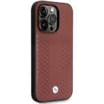 BMW BMHCP14L22RFGR Burgundy Leather Diamond Pattern Kryt iPhone 14 Pro