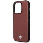 BMW BMHCP14L22RFGR Burgundy Leather Diamond Pattern Kryt iPhone 14 Pro