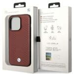BMW BMHCP14L22RFGR Burgundy Leather Diamond Pattern Kryt iPhone 14 Pro