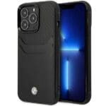 BMW BMHCP14L22RSEPK Black Leather Card Slot Kryt iPhone 14 Pro