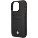 BMW BMHCP14L22RSEPK Black Leather Card Slot Kryt iPhone 14 Pro