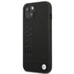 BMW BMHCP14MSLLBK Black Leather Stamp Kryt iPhone 14 Plus