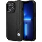 BMW BMHCP14X22RBDK Black Leather Blue Dots Kryt iPhone 14 Pro Max