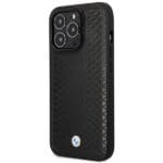 BMW BMHMP14L22RFGK Black Leather Diamond Pattern MagSafe Kryt iPhone 14 Pro