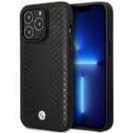 BMW BMHMP14L22RFGK Black Leather Diamond Pattern MagSafe Kryt iPhone 14 Pro