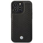 BMW BMHMP14L22RFGK Black Leather Diamond Pattern MagSafe Kryt iPhone 14 Pro