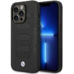 BMW BMHMP14L22RPSK Black Leather Seats Pattern MagSafe Kryt iPhone 14 Pro