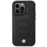 BMW BMHMP14L22RPSK Black Leather Seats Pattern MagSafe Kryt iPhone 14 Pro