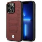 BMW BMHMP14L22RPSR Burgundy Leather Seats Pattern MagSafe Kryt iPhone 14 Pro