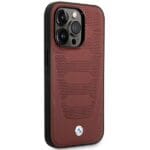 BMW BMHMP14L22RPSR Burgundy Leather Seats Pattern MagSafe Kryt iPhone 14 Pro