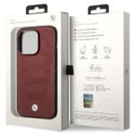 BMW BMHMP14L22RPSR Burgundy Leather Seats Pattern MagSafe Kryt iPhone 14 Pro