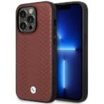 BMW BMHMP14X22RFGR Burgundy Leather Diamond Pattern MagSafe Kryt iPhone 14 Pro Max