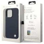BMW BMHMP14XSILNA Navy Silicone Metal Logo MagSafe Kryt iPhone 14 Pro Max