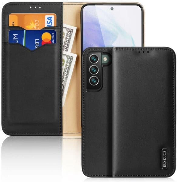 Dux Ducis Hivo Leather Flip Genuine Leather Wallet Cards And Documents Black Kryt Samsung Galaxy S22 Plus