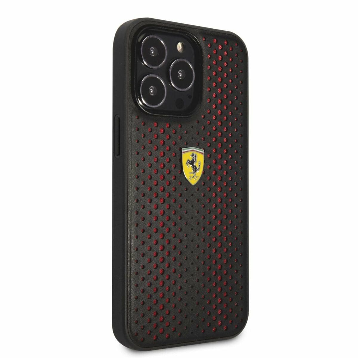 Ferrari PU Leather Perforated Kryt iPhone 14 Pro Max Red