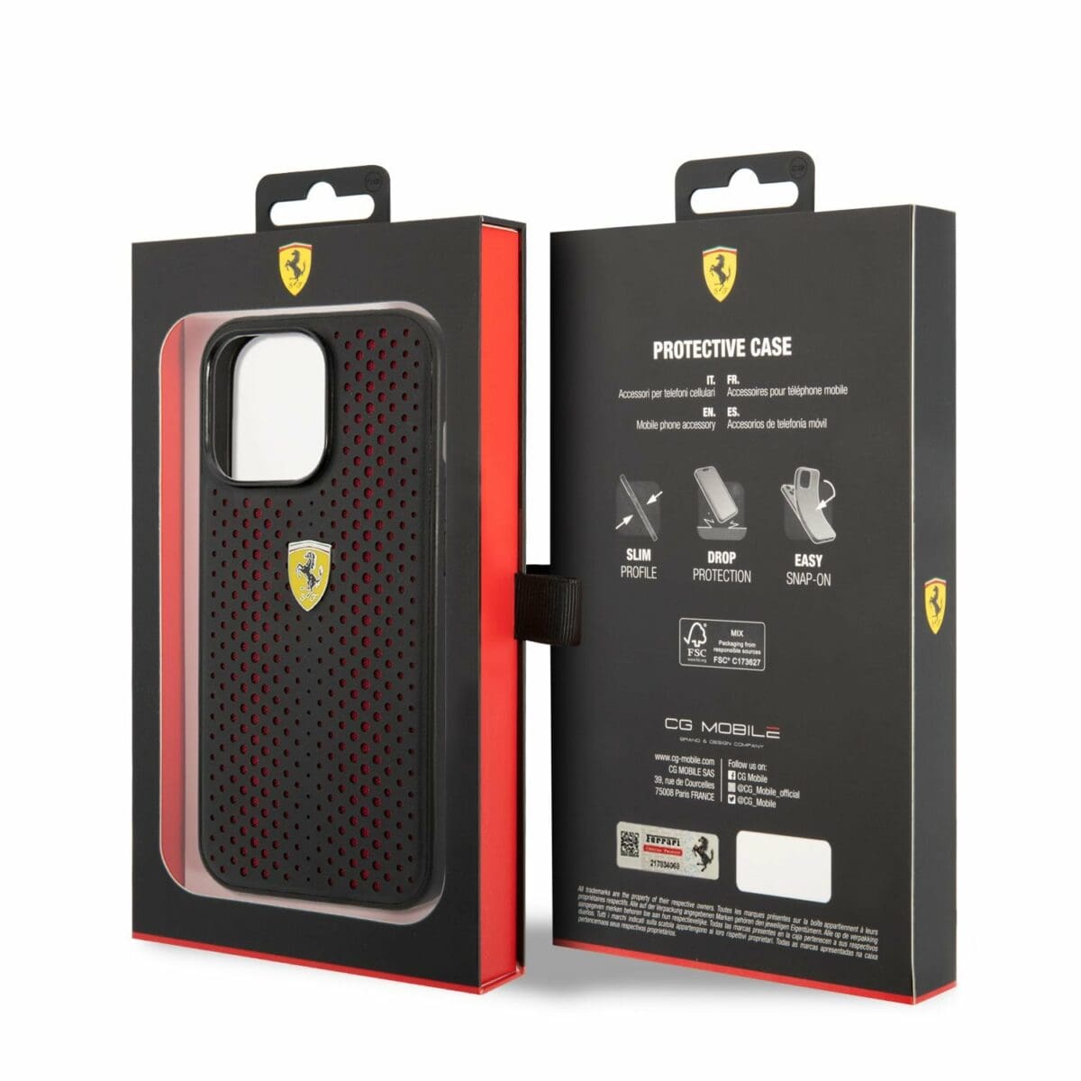 Ferrari PU Leather Perforated Kryt iPhone 14 Pro Max Red