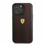 Ferrari PU Leather Perforated Kryt iPhone 14 Pro Red