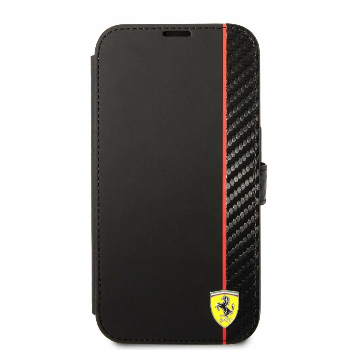 Ferrari Smooth and Carbon Effect Book Kryt iPhone 14 Pro Black