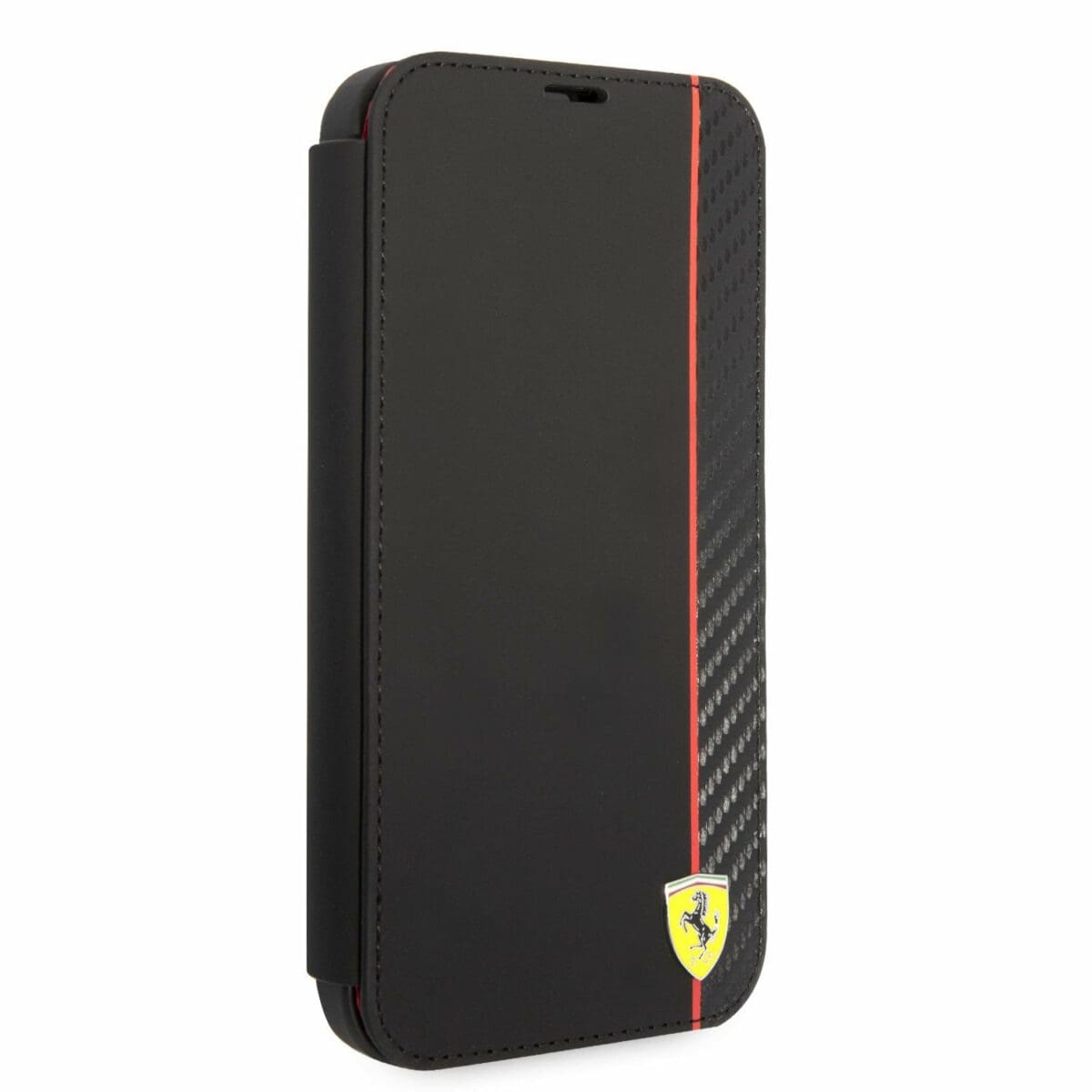 Ferrari Smooth and Carbon Effect Book Kryt iPhone 14 Pro Max Black