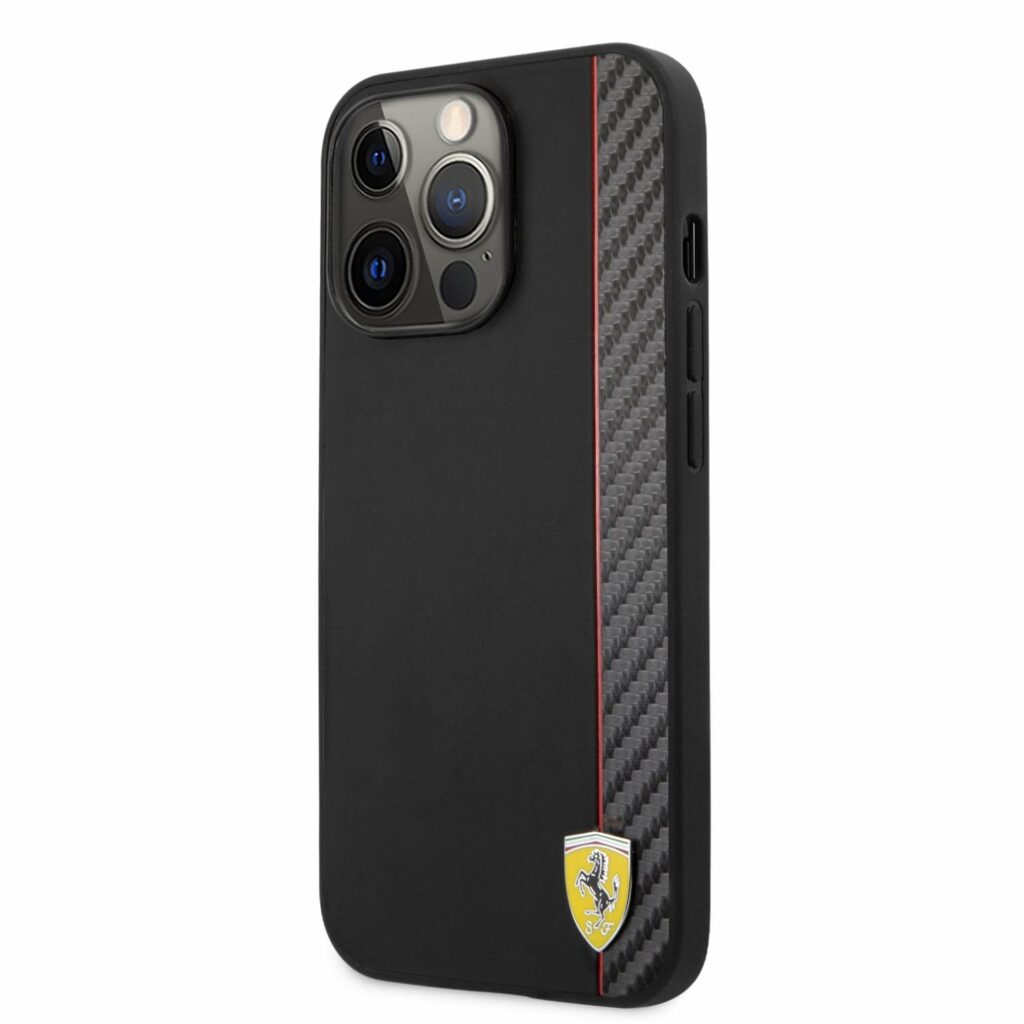 Ferrari Smooth and Carbon Effect Kryt iPhone 13 Pro Black