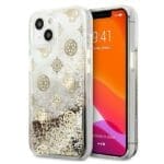 Guess 4G GUHCP13SLGPEGO Peony Liquid Glitter Gold Kryt iPhone 13 Mini