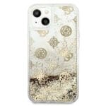 Guess 4G GUHCP13SLGPEGO Peony Liquid Glitter Gold Kryt iPhone 13 Mini