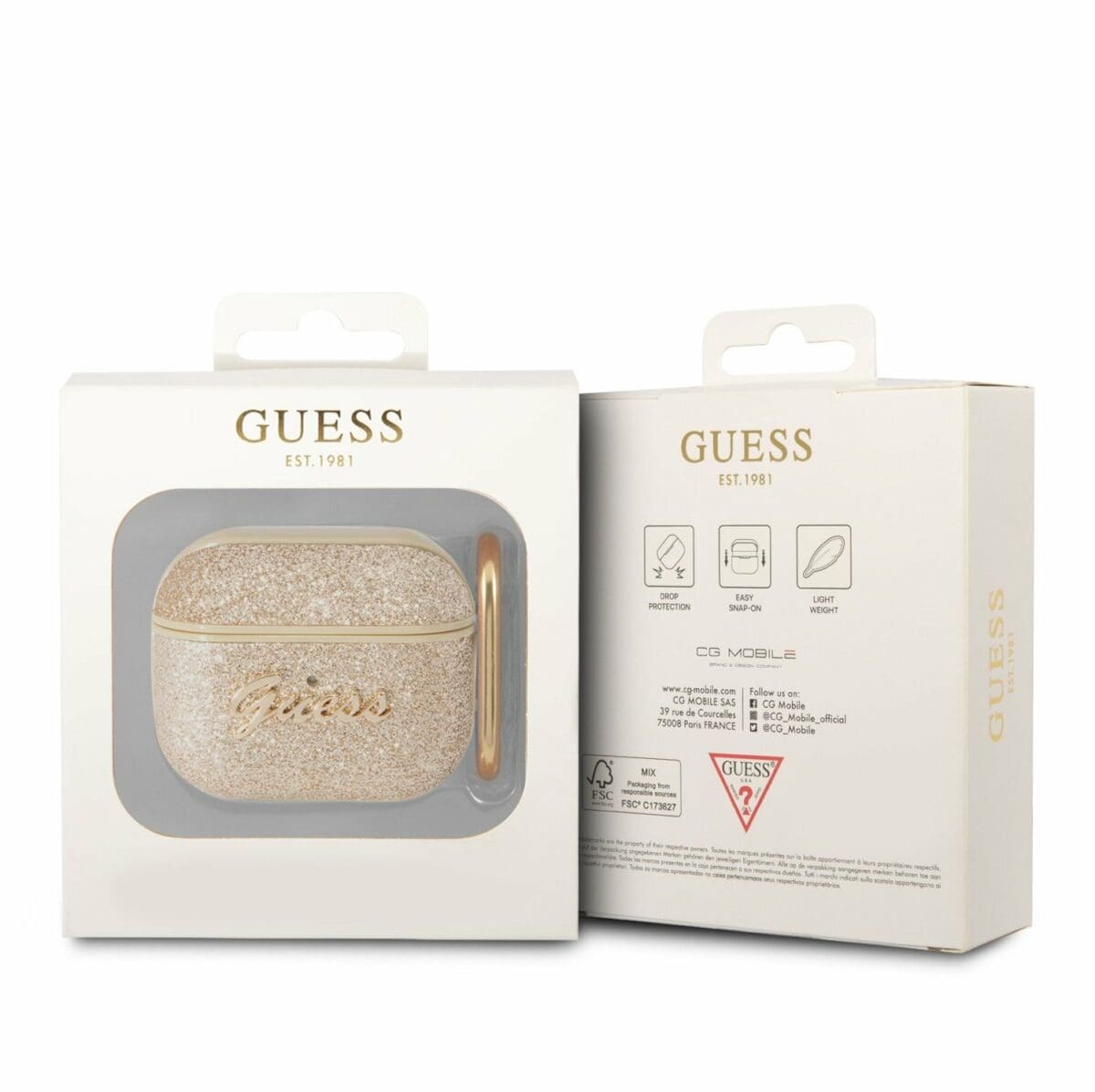 Guess Glitter Flakes Metal Logo Gold Kryt AirPods 3