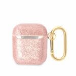 Guess Glitter Flakes Metal Logo Pink Kryt AirPods 1/2
