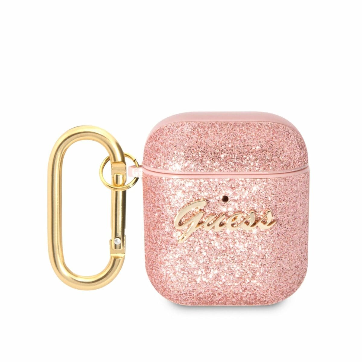 Guess Glitter Flakes Metal Logo Pink Kryt AirPods 1/2