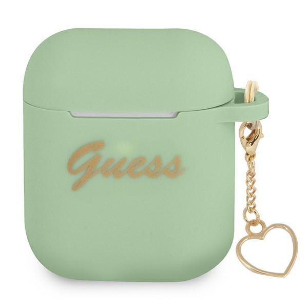 Guess GUA2LSCHSN Green Silicone Charm Heart Collection Kryt AirPods 1/2
