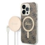 Guess GUBPP14LH4EACSW Brown 4G Print MagSafe Kryt + Nabíječka iPhone 14 Pro