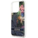 Guess GUHCP13LLFLSB Blue Flower Liquid Glitter Kryt iPhone 13 Pro
