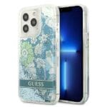 Guess GUHCP13LLFLSN Green Flower Liquid Glitter Kryt iPhone 13 Pro