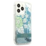 Guess GUHCP13LLFLSN Green Flower Liquid Glitter Kryt iPhone 13 Pro