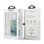 Guess GUHCP13LLFLSN Green Flower Liquid Glitter Kryt iPhone 13 Pro