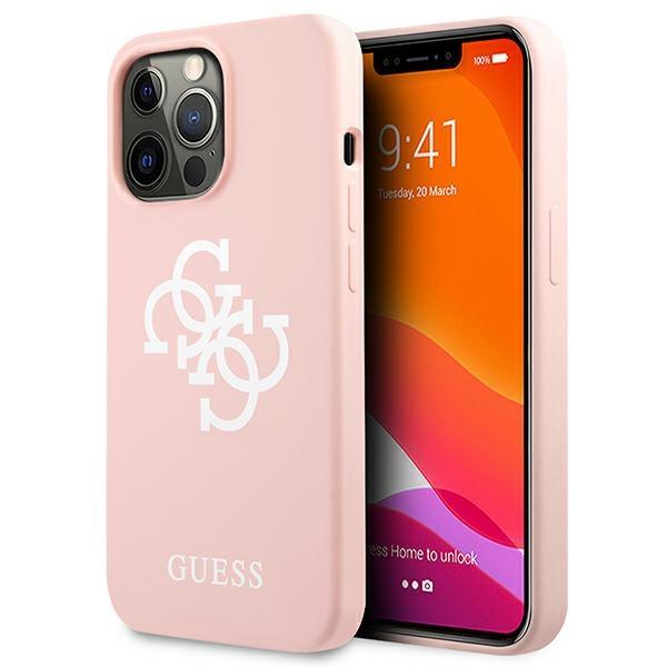 Guess GUHCP13LLS4GWPI Pink Silicone 4G Logo Kryt iPhone 13 Pro