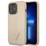 Guess GUHCP13LPSATLE Beige SaffianoTriangle Logo Kryt iPhone 13 Pro