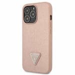 Guess GUHCP13LPSATLP Pink SaffianoTriangle Logo Kryt iPhone 13 Pro
