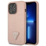 Guess GUHCP13LPSATLP Pink SaffianoTriangle Logo Kryt iPhone 13 Pro