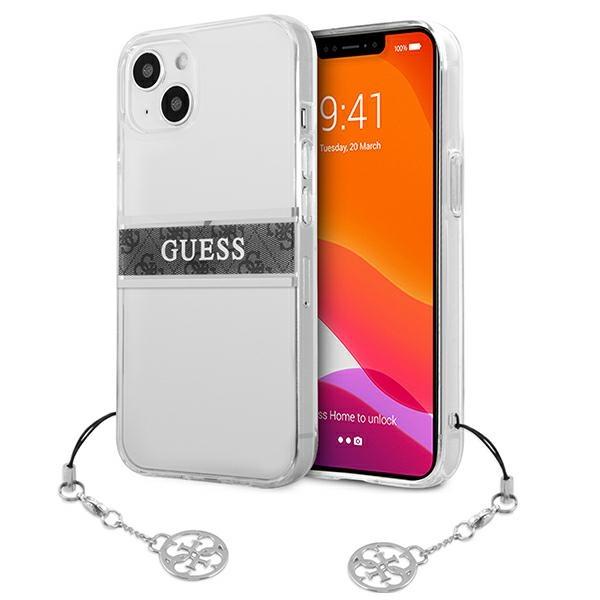 Guess GUHCP13MKB4GGR Gray Strap Charm Transparent Kryt iPhone 13