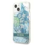 Guess GUHCP13MLFLSN Green Flower Liquid Glitter Kryt iPhone 13
