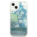 Guess GUHCP13MLFLSN Green Flower Liquid Glitter Kryt iPhone 13