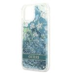 Guess GUHCP13MLFLSN Green Flower Liquid Glitter Kryt iPhone 13