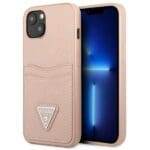 Guess GUHCP13MPSATPP Pink SaffianoTriangle Logo Cardslot Kryt iPhone 13